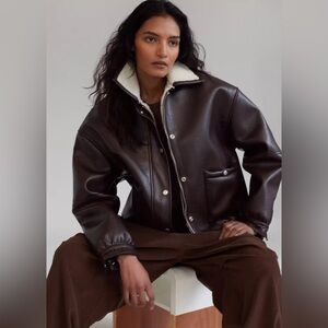 THE FRANKIE SHOP ARIN FAUX LEATHER JACKET IN BROWN